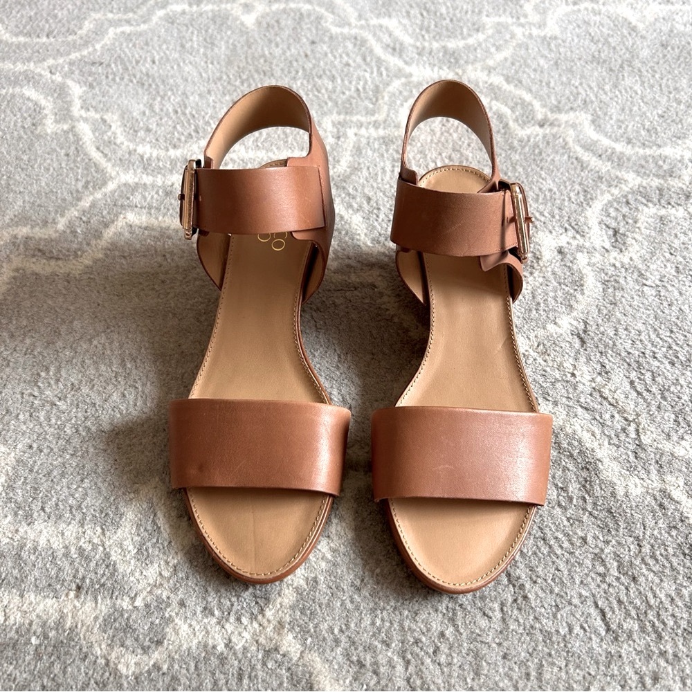 New Franco Sarto Leather Wedge Sandal Brown